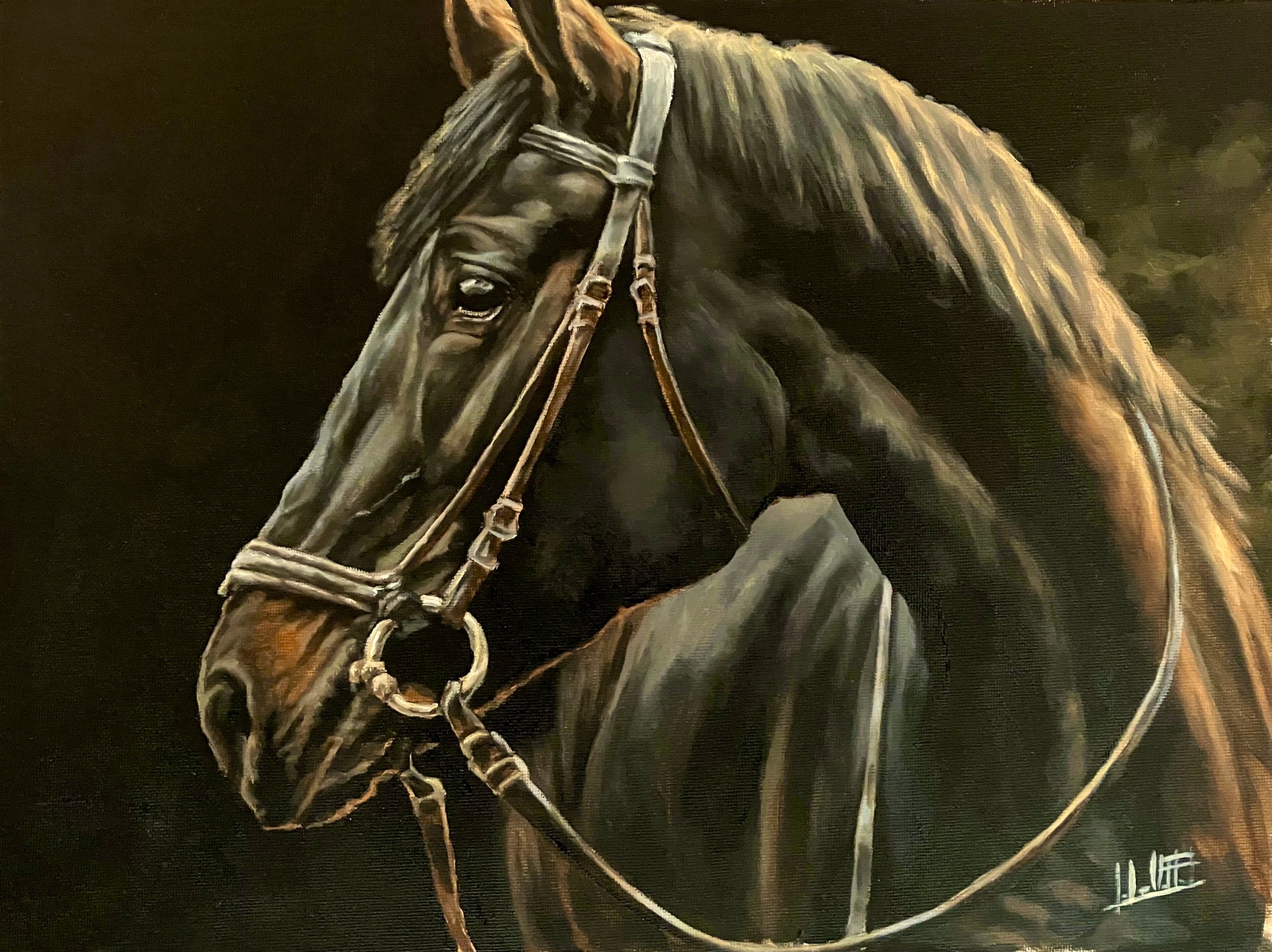 Gilded Stallion, original acrylic horse painting by Jose Urdiales