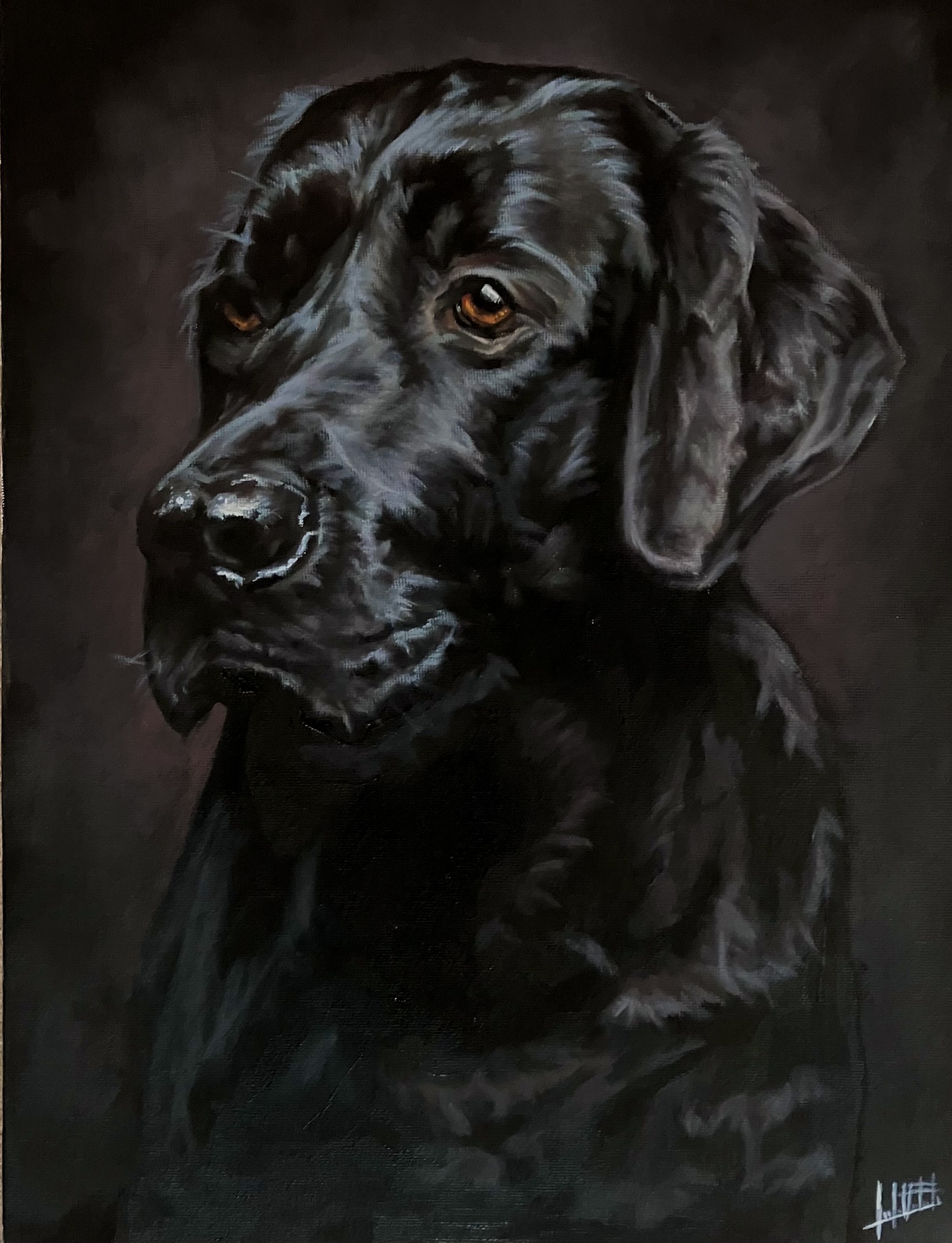 Jet, original acrylic dog portrait by Jose Urdiales