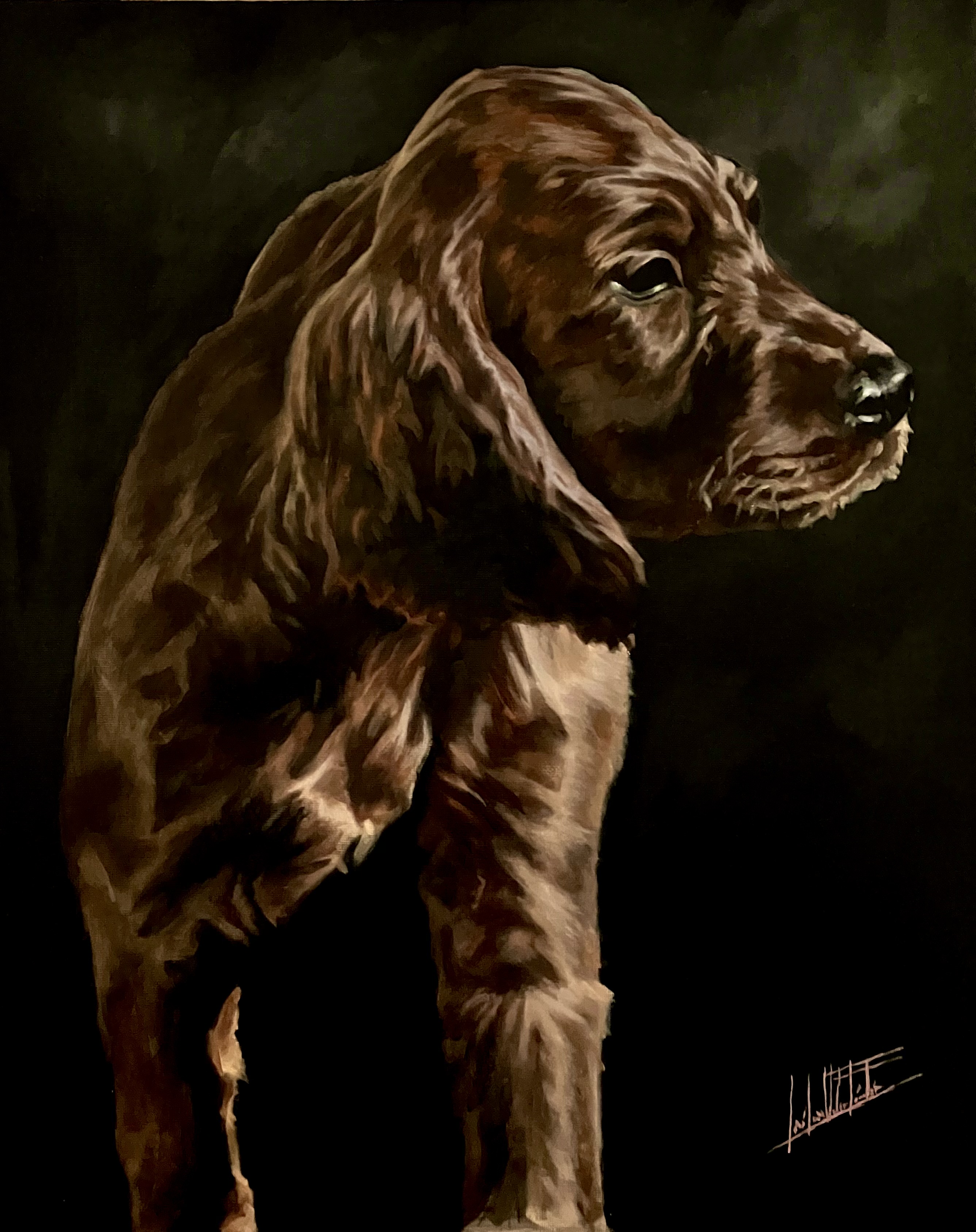 Oak, sold commissioned acrylic dog portrait by Jose Urdiales